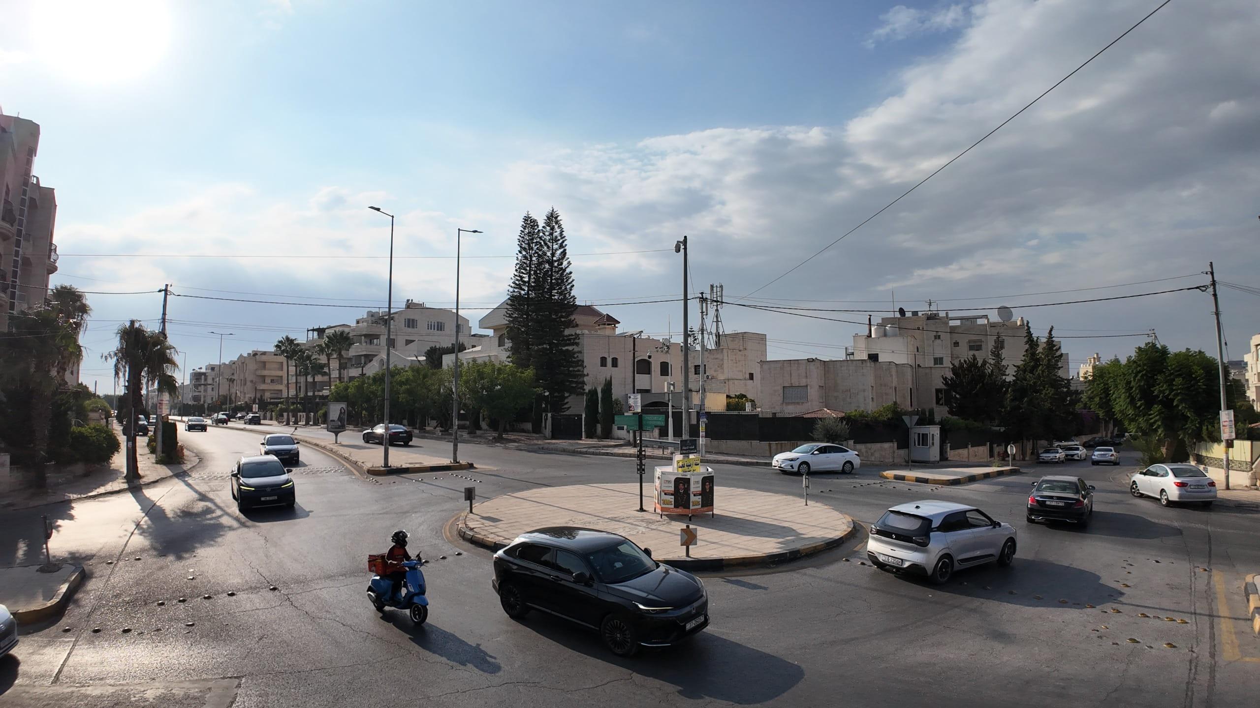 A roundabout on a residential street in Deir Ghbar, Amman
